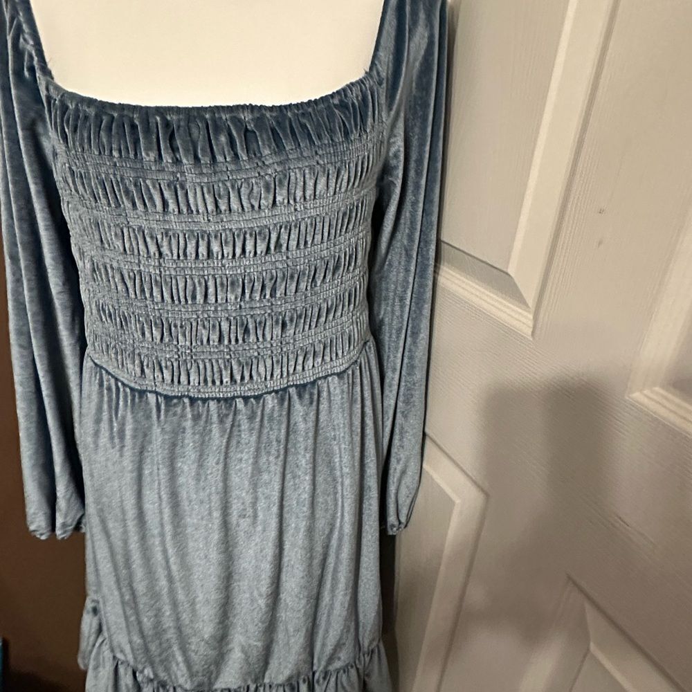 LC Lauren Conrad blue Sundress with Square Neck and Bishop Sleeves NWT SizeLarge - Picture 4 of 6
